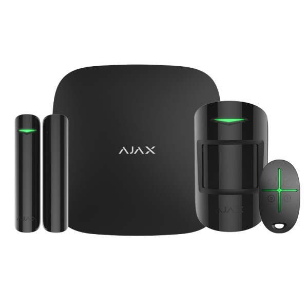 Комплект охоронної сигналізації Ajax StarterKit 2 (централь, датчик руху, датчик відкриття дверей, брелок управління), чорний