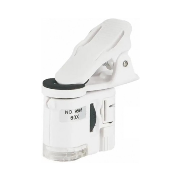 Микроскоп для смартфона Magnifier MG9595W1, увел.- 60Х, подсветка Led + UV  (с прищепкой на камеру)