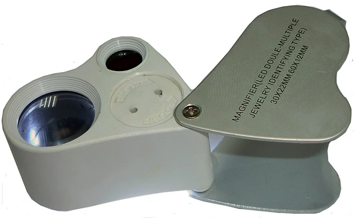 Лупа ювелірна Magnifier 9889, збільш.- 30X, 60X, діам.- 22мм, 12мм з Led + УФ - 1