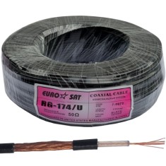 Кабель коаксиальный RG-174/U (7x0,16CU+1,6PE+64х0,12CU), многожильный, диам-2.8мм, черный, 100м