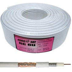 Кабель коаксиальный RG-6 (1,02CCS+4,8PE+32/0,12CCA), одножильный, диам-6.8мм, белый, 100м