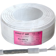Кабель коаксиальный RG-58C/U (19x0,18TCU/112х0,12TCCA), многожильный, диам-5.0мм, белый, 100м