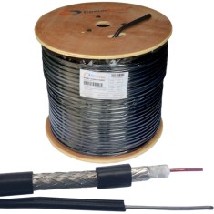 Кабель коаксиальный RG-6 (F690BVM) наружный с тросом, одножильный, диам-6.8мм, черный, на катушке, 305м