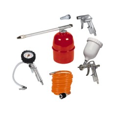 Набор пневмоинструментов Einhell 4132720 5шт. (краскопульт, пистолет для подкачки колес с манометром, шланг спиральный, пистолет для сменных насадок,  Набор пневмоинструментов Einhell 4132720 5шт. (краскопульт, пистолет для подкачки колес с манометром, шланг спиральный, пистолет для сменных насадок,