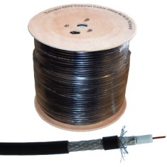 Кабель коаксиальный RG-6 (64%) TY6002, PE, наружный с гелем, одножильный, диам-7.0мм, черный, на катушке, 305м