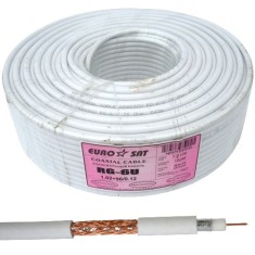 Кабель коаксиальный RG-6 (1,02CU+4,8PE+96/0,12CCA), одножильный, диам-6.8мм, белый, 100м