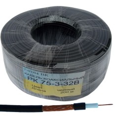 Кабель коаксіальний РК -75-3-32B (0,65CU+96х0,12CU), одножильний, діам-4.4мм, чорний, 200м Кабель коаксіальний РК -75-3-32B (0,65CU+96х0,12CU), одножильний, діам-4.4мм, чорний, 200м