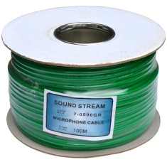Кабель микрофонный 2 жилы (диам.6,0мм), CU, 100м, зеленый, круглый, на катушке