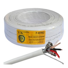 Кабель сигнальный VKcable 2 жилы (7х0.22мм) в экране, CU, 100м, белый Кабель сигнальный VKcable 2 жилы (7х0.22мм) в экране, CU, 100м, белый