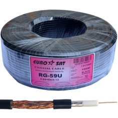 Кабель коаксиальный RG-59 (0,5CU+3,1PE+AL+64/0,12), одножильный, диам-4.8мм, черный, 100м