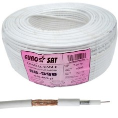 Кабель коаксиальный RG-59 (0,5CU+3,1PE+AL+64/0,12), одножильный, диам-4.8мм, белый, 100м