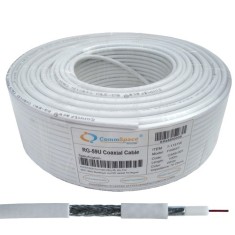 Кабель коаксиальный RG-59 (0,81CCS+AL-foil+64/0,12AL), одножильный, диам-6.1мм, белый, 100м