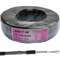 Кабель коаксиальный RG-174/U (7x0,16TCU+1,6PE+64х0,12TCU), многожильный, диам-2.8мм, черный, 100м