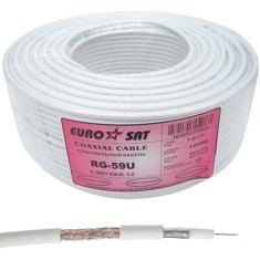 Кабель коаксиальный RG-59 (0,5CU+3,1PE+AL+32/0,12), одножильный, диам-4.8мм, белый, 100м