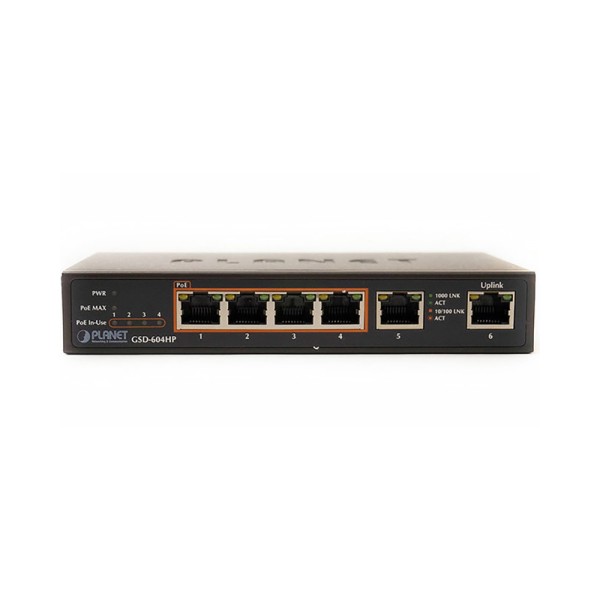 Коммутатор Planet GSD-604HP 4 Port Gigabit PoE+ Switch 55W 1 Uplink Unmanaged