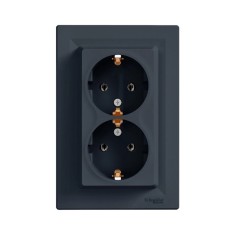 Розетка Schneider Electric EPH9900171 Asfora подвійна 220В антрацит із заземленням Schuko для врізного монтажу Розетка Schneider Electric EPH9900171 Asfora подвійна 220В антрацит із заземленням Schuko для врізного монтажу